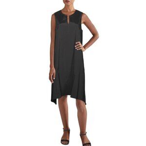 Alfani Sharkbite Hem Split Neck Shift Deco Breeze Dress in Deep Black Size Small